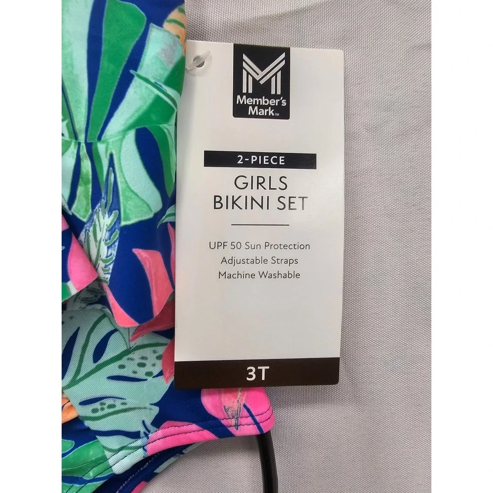 Members Mark Girls 2-Piece Bikini Set Tropical Floral Blue‎ Pink 3T DSAY251076